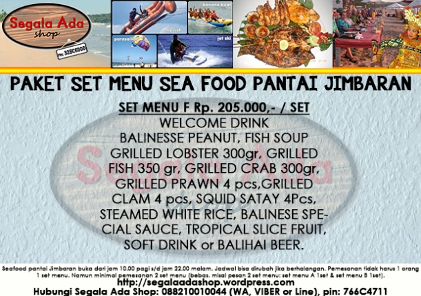 Paket F Set Menu Dinner Sea Food  Jimbaran Murah